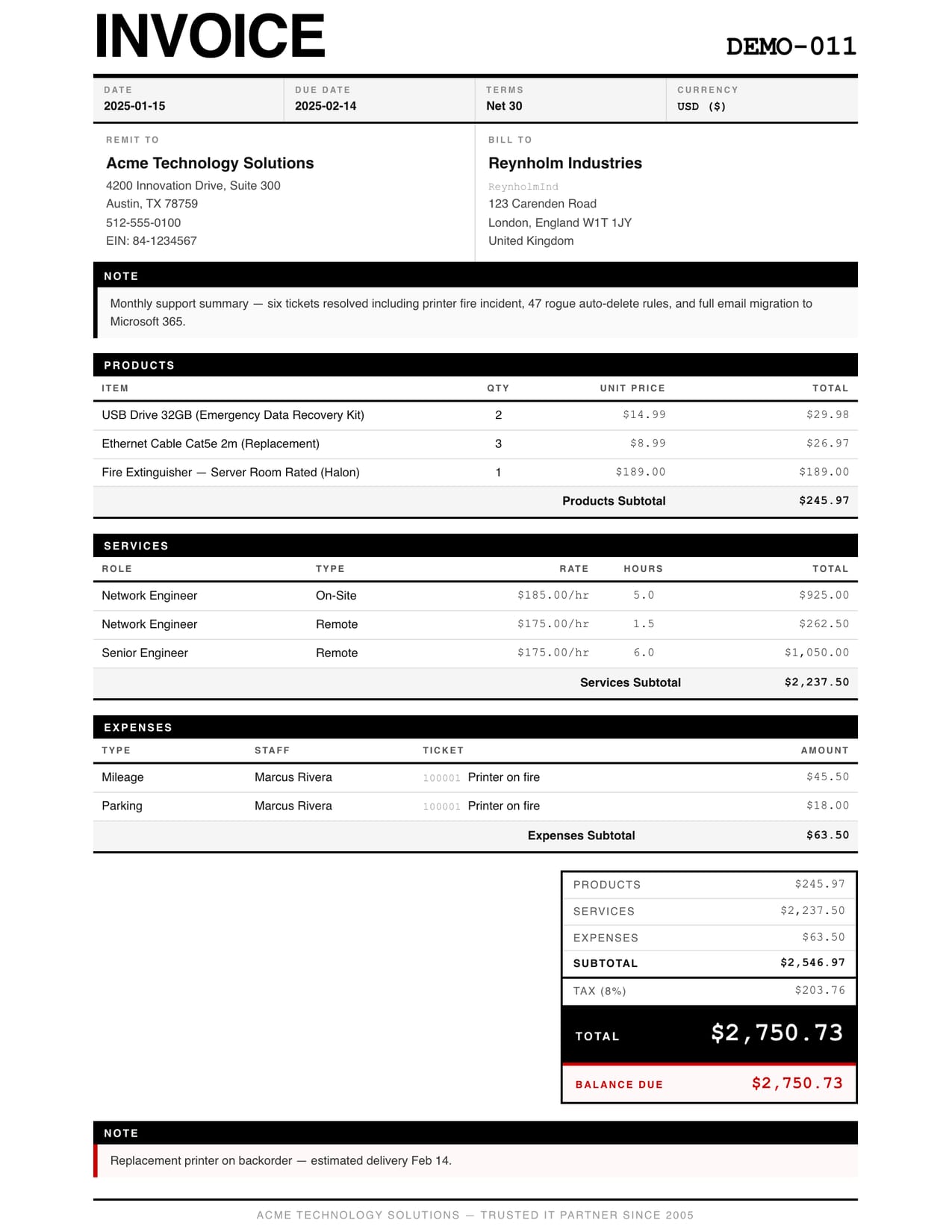 Structured Document ConnectWise invoice template